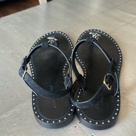 YSL Saint Laurent ysl black suede logo thong sandal flats silver sz 39 with box - Picture 5 of 9